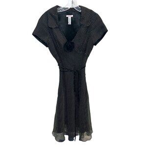 Y2K Jane Street Black Polka Dot Silk Midi Dress Rosette Romantic Retro Size 6